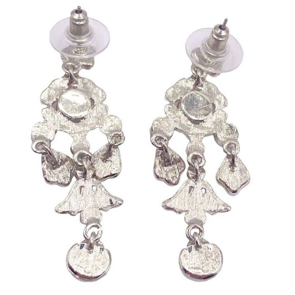 Elegant Silver rhinestone charm dangle drop earrings - Picture 3 of 4
